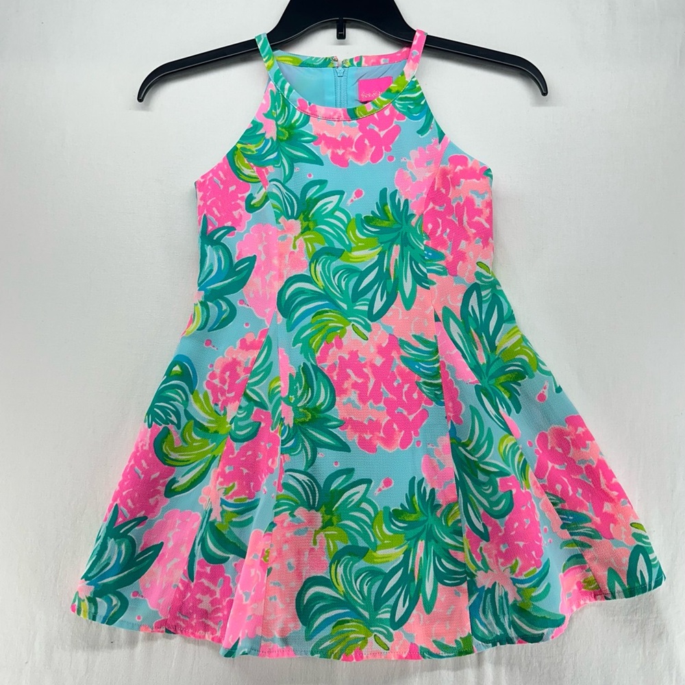Lilly Pulitzer Girls Fernanda Blue Ibiza Pineapple Shake Sleeveless Dress 7